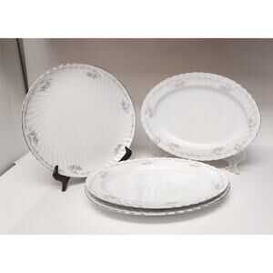 Gold Standard White Silver & Pink /1 Round & 3 Oval Serving Platter